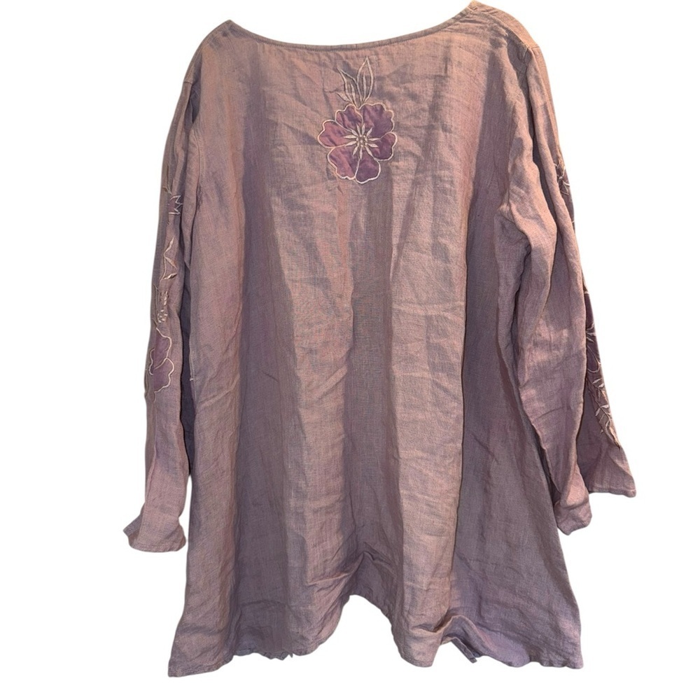 Hearts Desire Linen Tunic Lavender Embroidered Coastal Grandma Lagenlook Top L - Picture 8 of 14